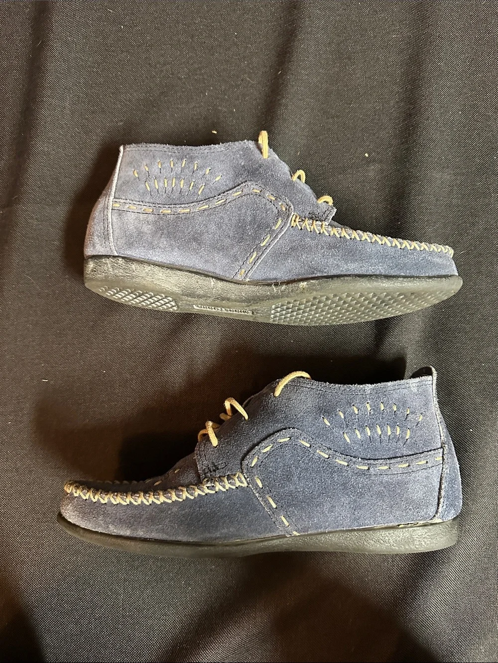Storm Blue #199 Suede low chukka lace-up moccasin booties Boho 7.5W